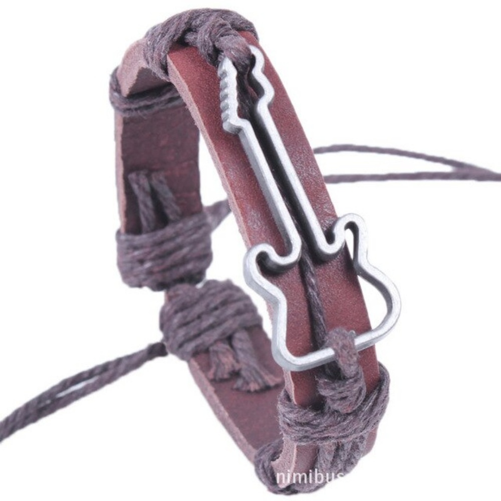 Vintage Silver Guitar Leather Bracelets - Unisex